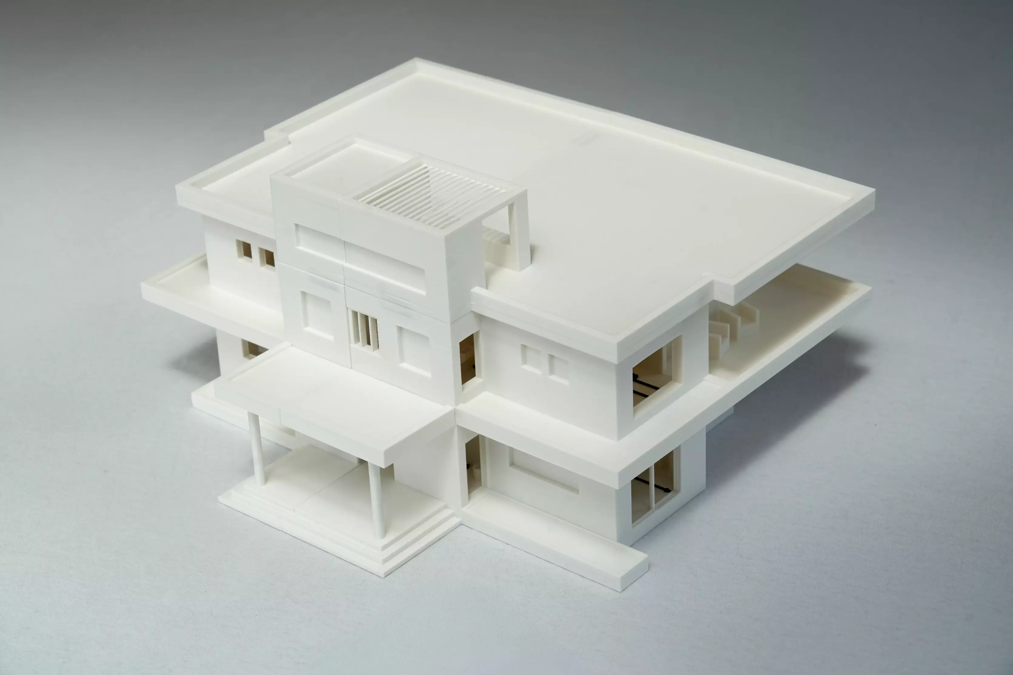 3D-Modell einer modularen griechischen Villa, bestehend aus sechs einzelnen Bauteilen